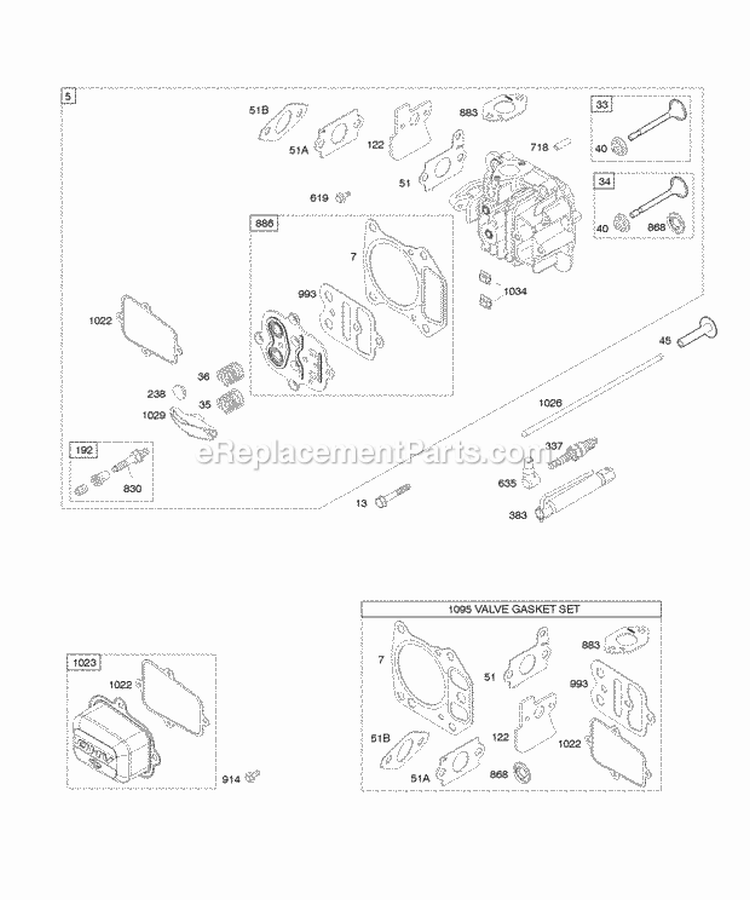 Cylinder Head Diagram and Parts List for 12G612-0110-B1  Briggs and Stratton Engine